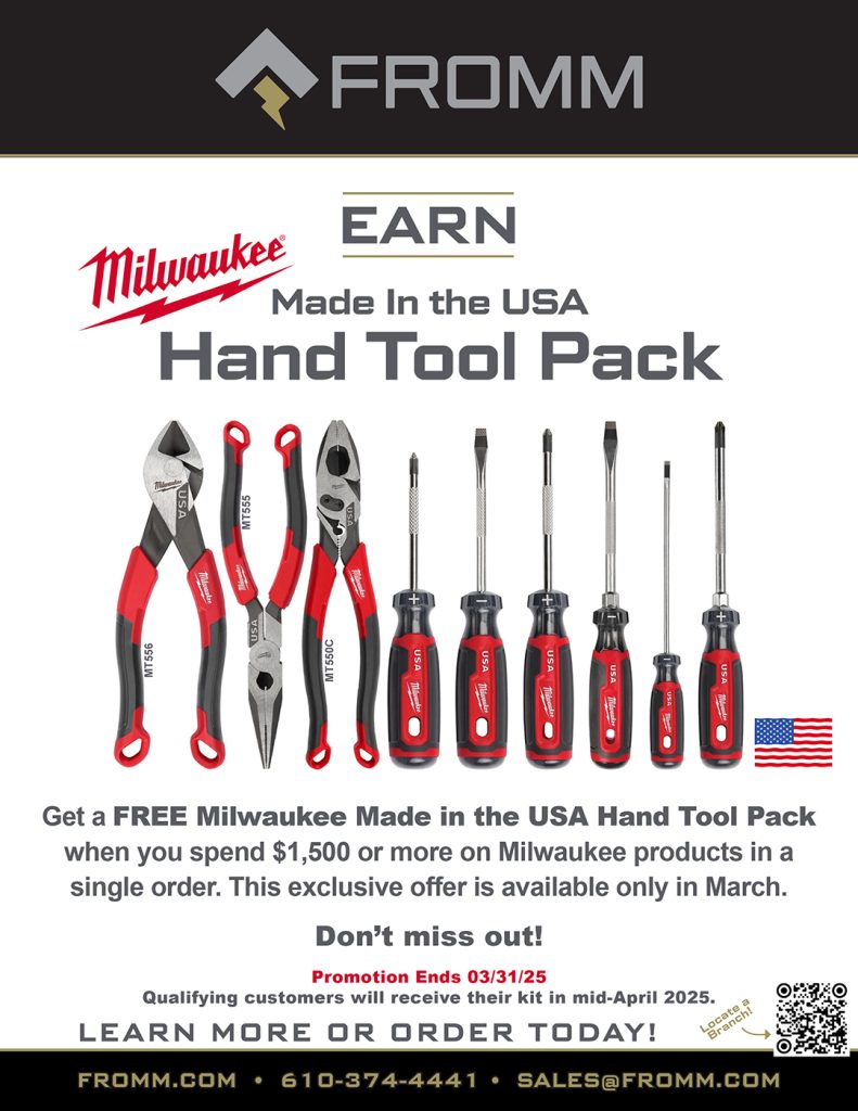 Fromm flyer offering a free Milwaukee hand tool pack with qualifying purchase