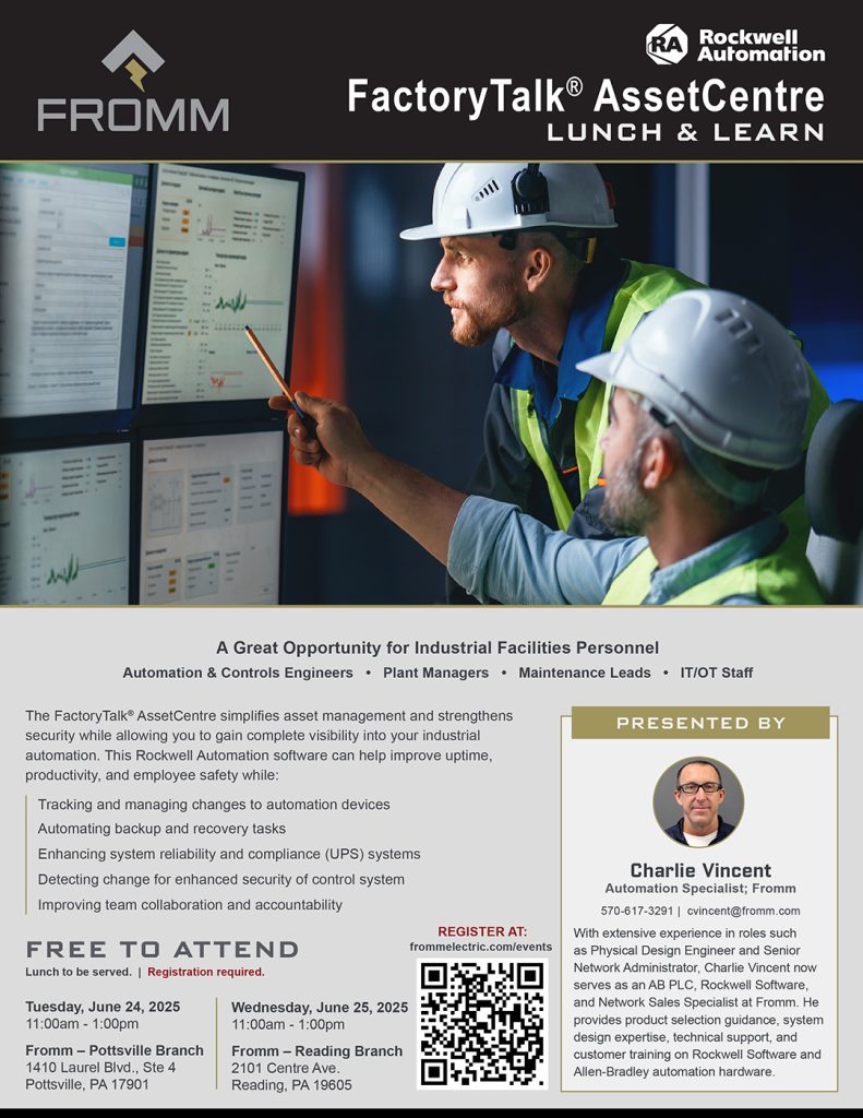 Fromm and Rockwell Automation flyer for a FactoryTalk AssetCentre lunch and learn
