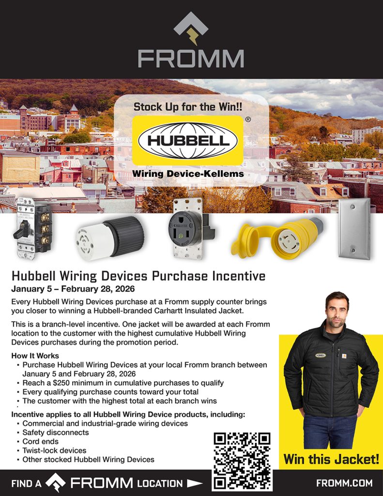 Fromm flyer for a Hubbell wiring devices purchase incentive to win a jacket