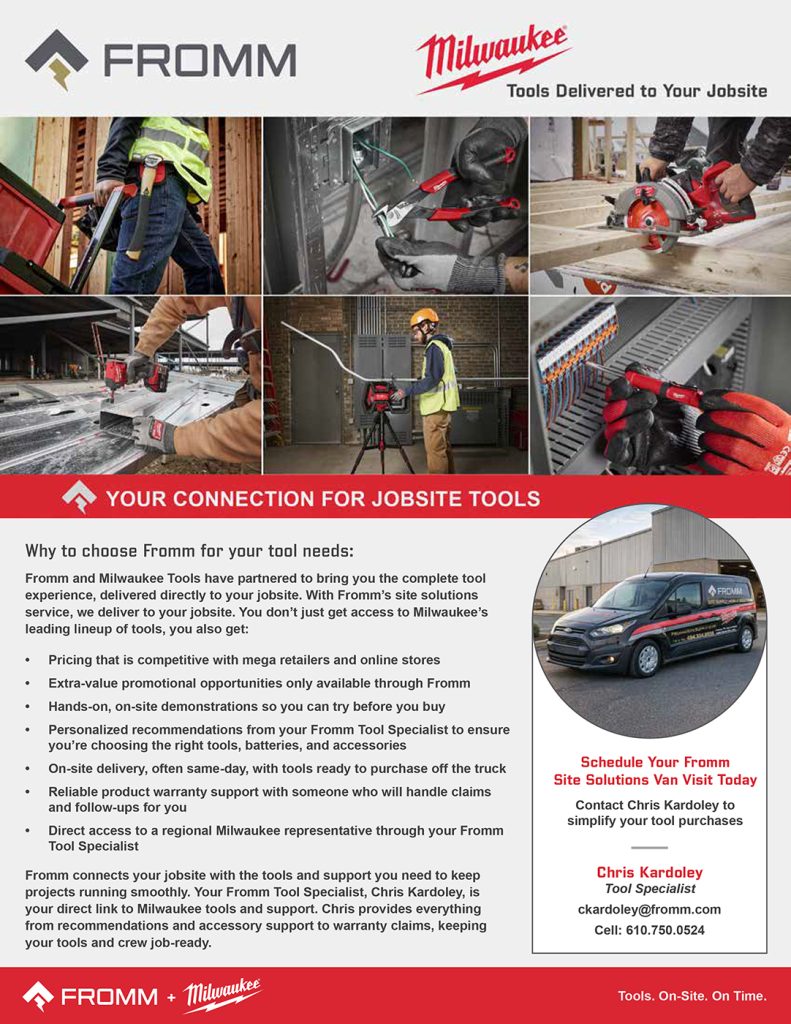 Fromm and Milwaukee flyer for tools delivered to your jobsite